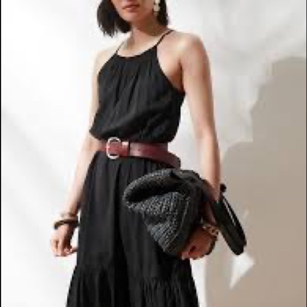 Banana Republic Factory Black Halter Maxi Dress with Brown Belt